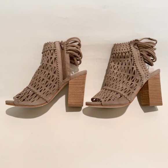 JEFFREY CAMPBELL Ottawa Taupe Suede Leather Sandal Block Heel Open Toe Bootie 10 - Picture 12 of 14